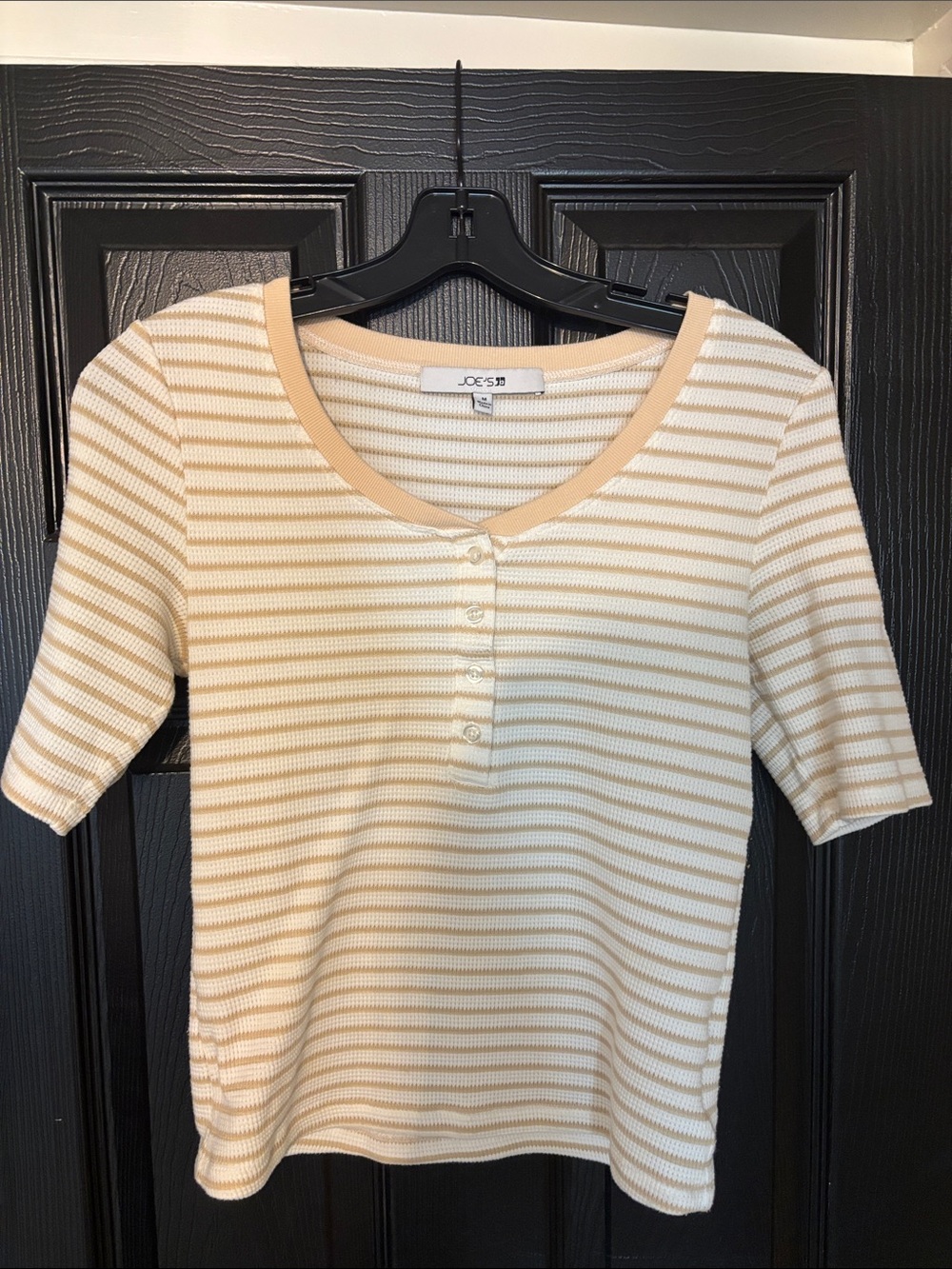 Joe's Jeans Cream & Tan Striped Scoop Neck Short Sleeve Top